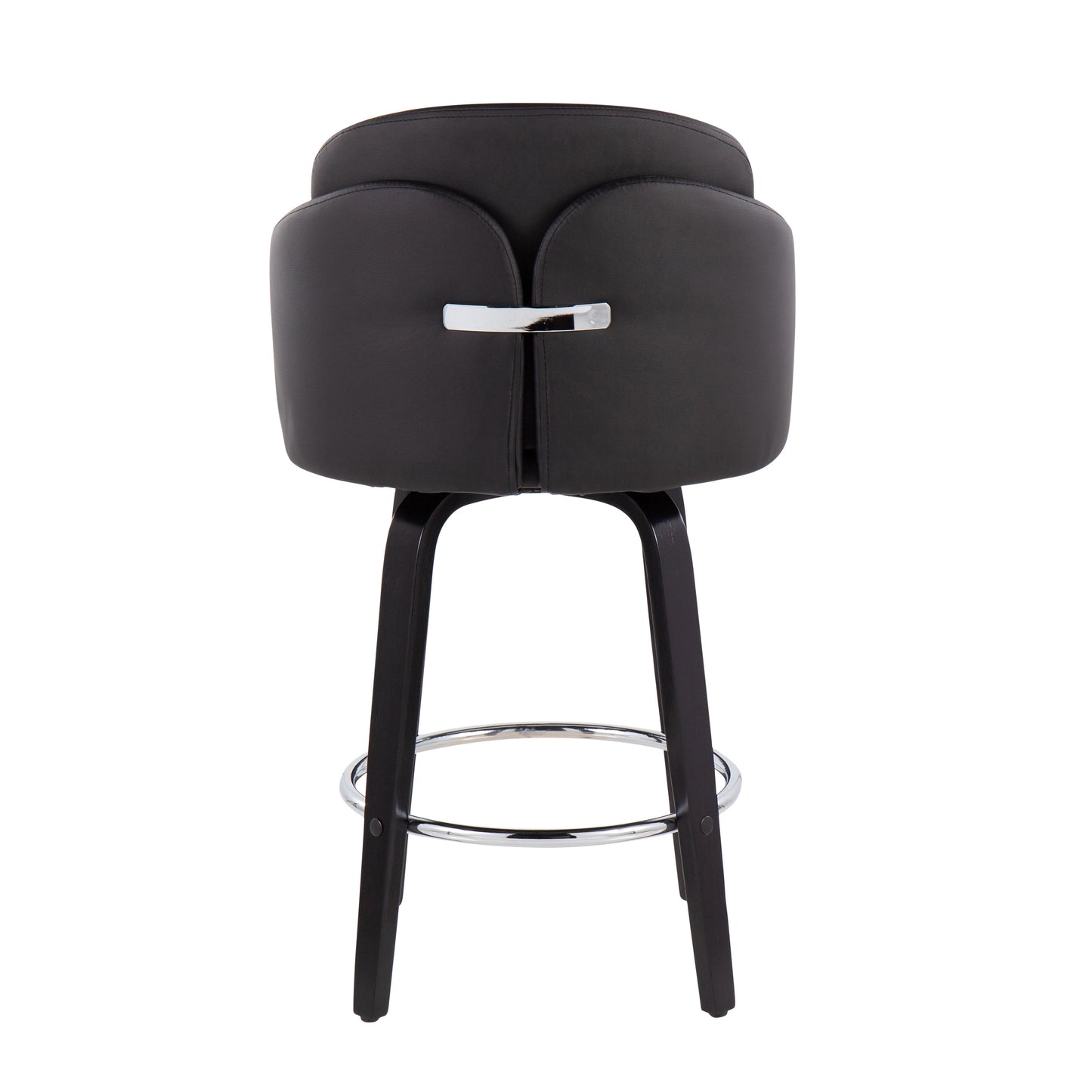 Laveh - Set of 2 - 29" Black Wood Counter Stools in Faux Leather with Chrome Footrest and 360° Swivel