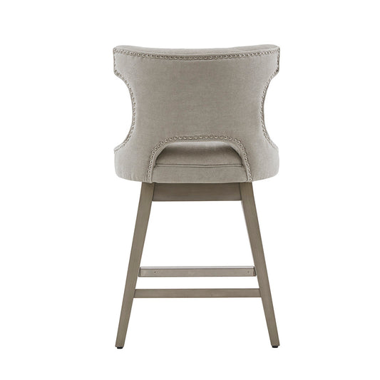 Myravin – Set of 2 – 25.75" Light Grey Swivel Counter Stool with Nailhead Detailing