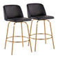 Teona - Set of 2 - 26" Black Faux Leather & Gold Metal Swivel Counter Stools with Round Footrest