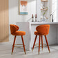 Miple - Set of 2 - 28" Orange Velvet Swivel Counter Height Bar Stools with Backrest, Footrest, and Solid Wood Legs, Retro Style