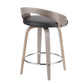 Marilo - Set of 2 - 25" Swivel Counter Stools with Light Grey Wood Frame and Black Faux Leather Seat