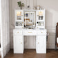 Large Vanity Table Set With Mirror, 6 Drawers & Shelves, Power Socket, Hair Dryer Holder, Cabinet Light, Dressing Desk - White