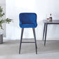 Velon - Set of 2 - 26" Blue Velvet Counter Stools with Curved Backrest, Seat Height, Black Metal Frame