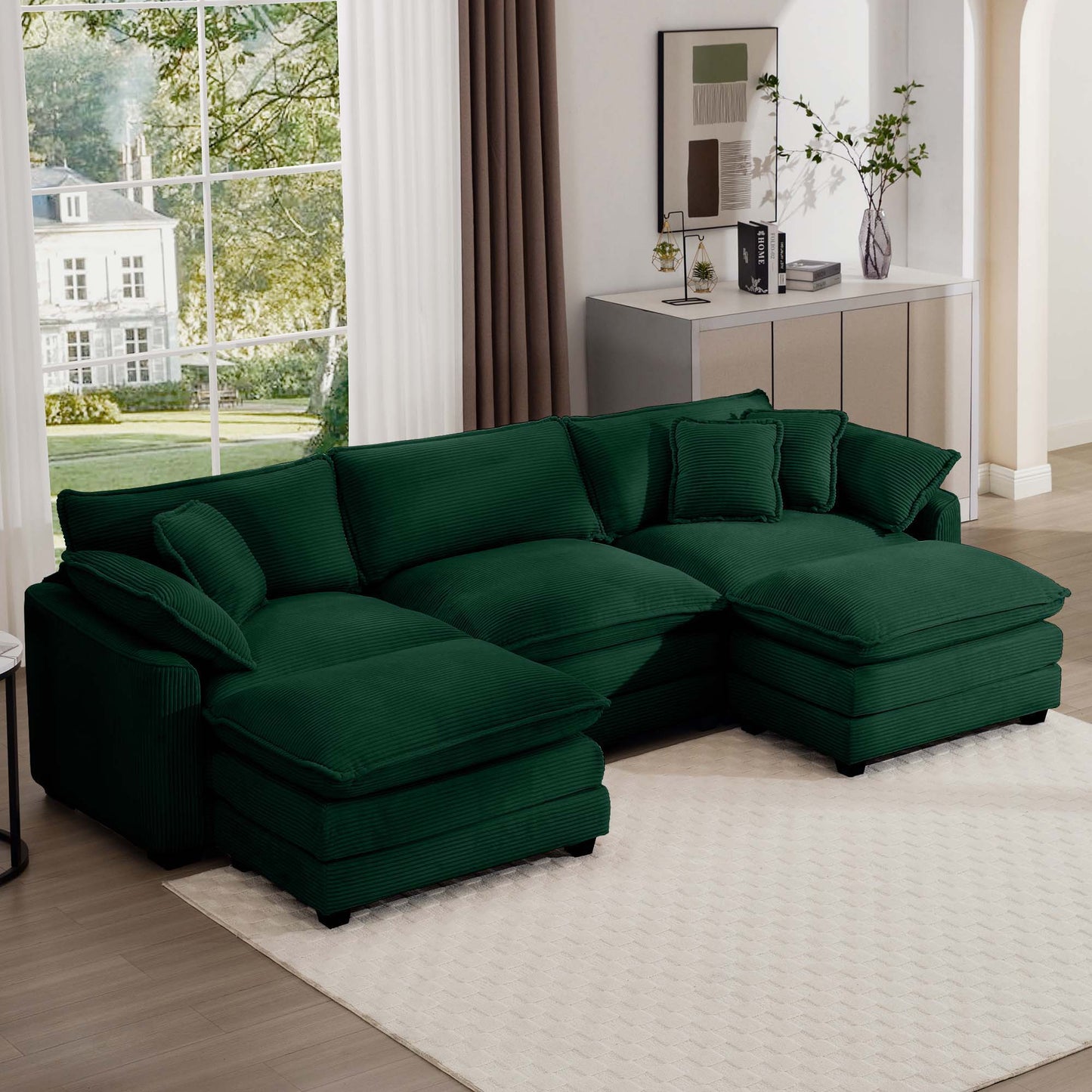 Modern Modular Cushion Sofa With Ottoman, Low Back, Deep Seating Sofa Set