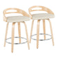 Aurelia - Set of 2 - 24" Mid-Century Modern Swivel Counter Stools with Natural Wood, Cream Faux Leather, and Chrome Footrest