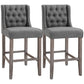 Hakeem - Set of 2 - 26.25" Gray Tufted Wingback Armless Counter Height Bar Stools with Upholstered Seat and Rubberwood Legs