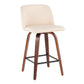 Larabel - Set of 2 - 26" Walnut Wood Counter Stools with Cream Faux Leather Upholstery & Black Footrest