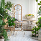 Round Wooden Table With Metal Scrollwork Legs - White Washed