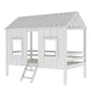 Twin Size Low Loft House Bed With Roof And 2 Front Windows - White