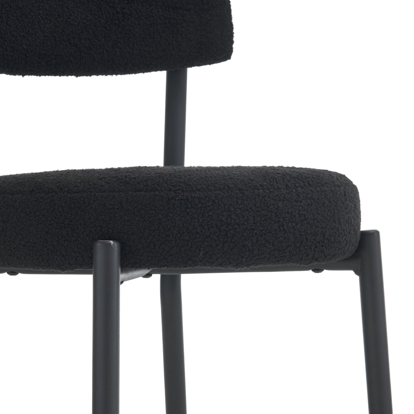 Sable - Set of 2 - 25" Black Upholstered Teddy Fabric Bar Stools with Ergonomic High Back and Modern Metal Base