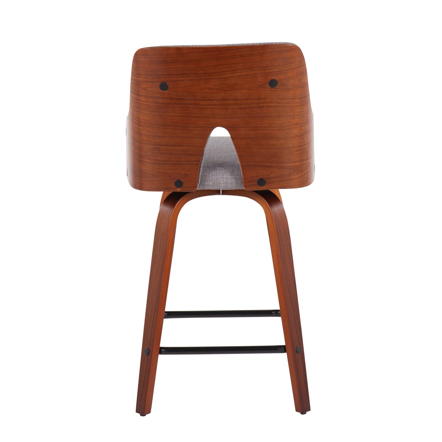 Stanwick - Set of 2 - 24" Mid-Century Modern Swivel Counter Stools with Walnut Wood Back & Grey Fabric Cushioned Seat