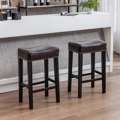 Vermont Luxe - Set of 2 - 29" Brown Backless Faux Leather Counter Stools for Kitchen Island