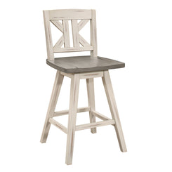 Ashlyn - Set of 2 - 29" Pub Height Chairs with Distressed Gray & White Solid Rubberwood X-Back Design, Bar Chairs for Dining Room