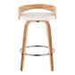 Gilda - Set of 2 - 26" Mid-Century Modern Swivel Counter Stools in Zebra Wood & White Faux Leather with Chrome Footrest