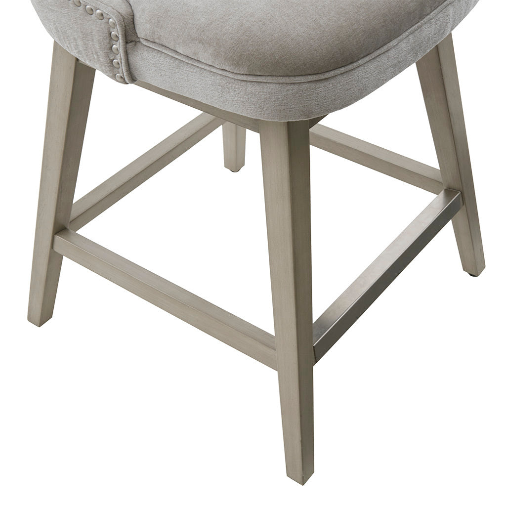 Myravin – Set of 2 – 25.75" Light Grey Swivel Counter Stool with Nailhead Detailing