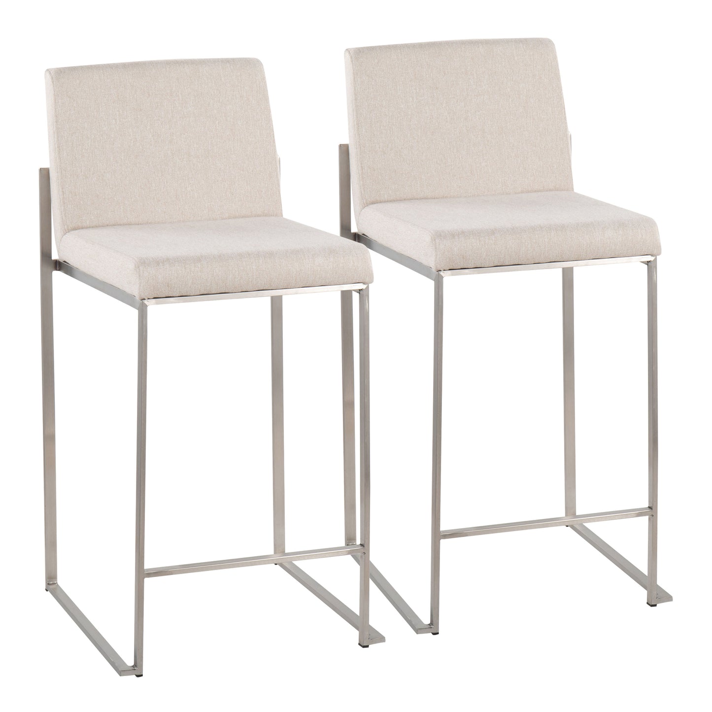 Falkirk – Set of 2 – 26" Contemporary High Back Counter Stools Beige Fabric with Stainless Steel Frame