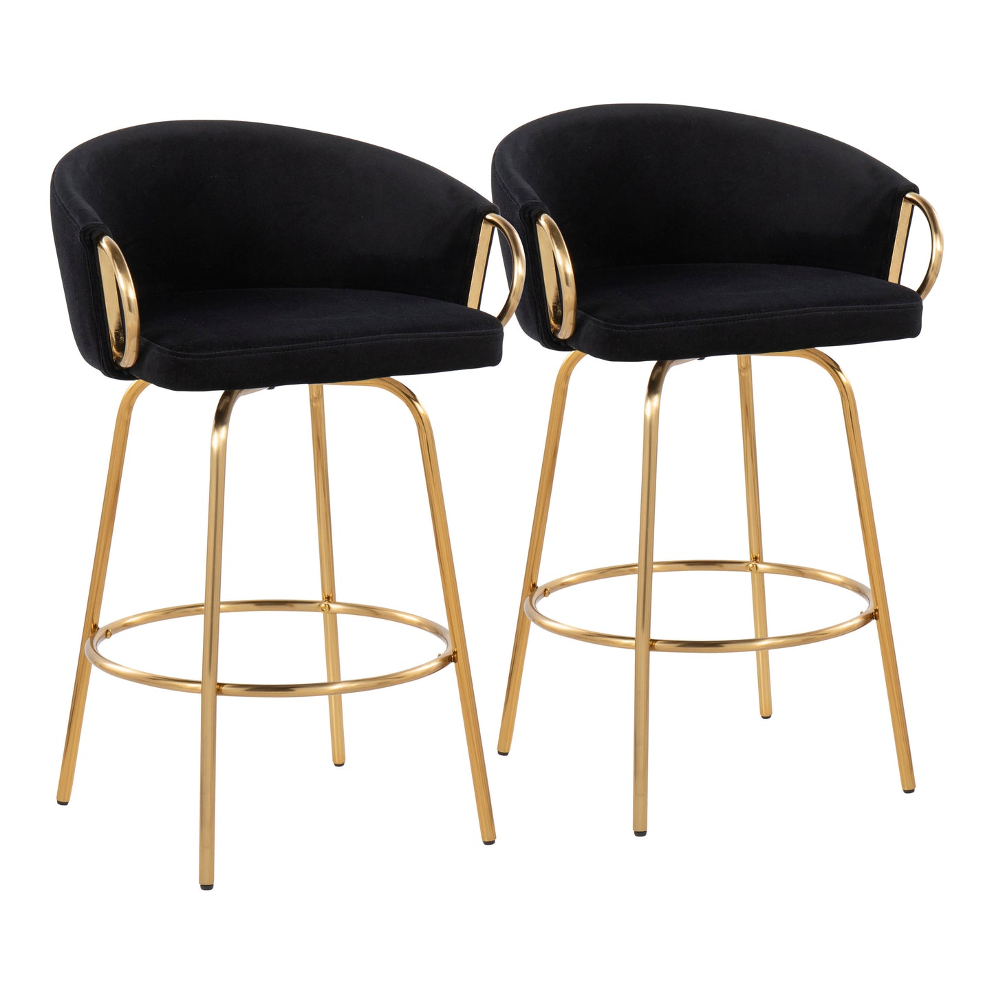 Opulent - Set of 2 - 30" Black Velvet & Gold Steel Counter Stools