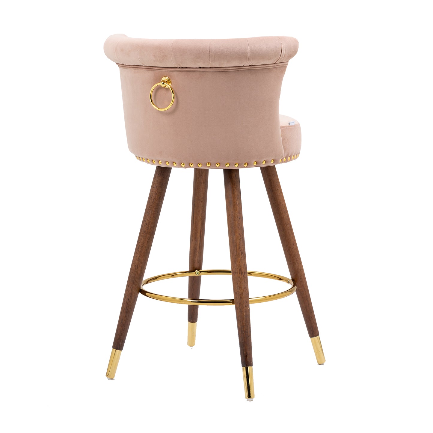 Viatora - Set of 2 - 27" Pink Swivel Solid Wood Bar Stools with High Back and Footrest