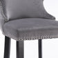 Vallith - Set of 2 - 26" Gray Velvet Wing-Back Barstools with Button Tufted Decoration, Wooden Legs, and Chrome Nailhead Trim