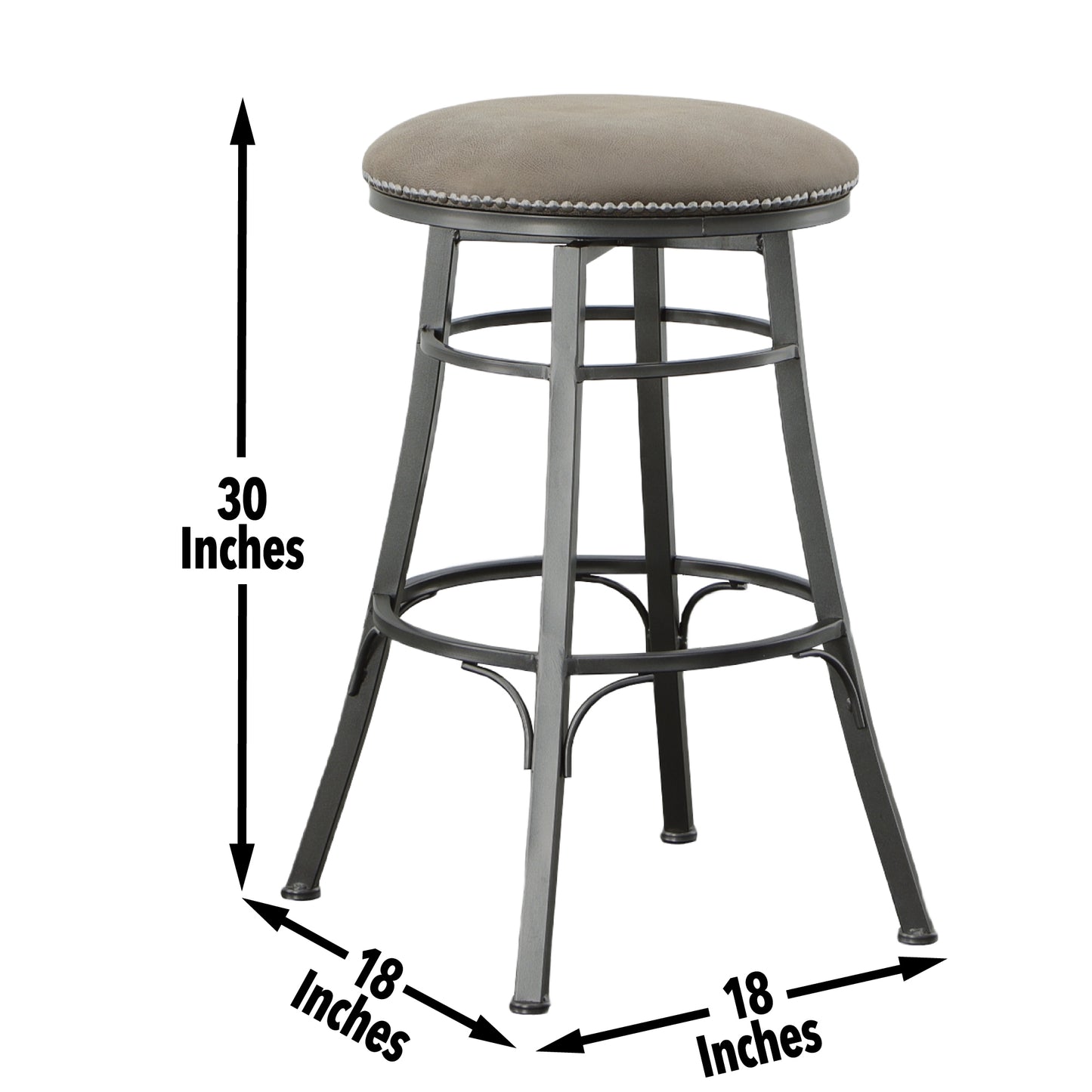 Hiaven - Set of 2 - 30" Dark Gray Wood Backless Swivel Bar Stools with Upholstered Seats