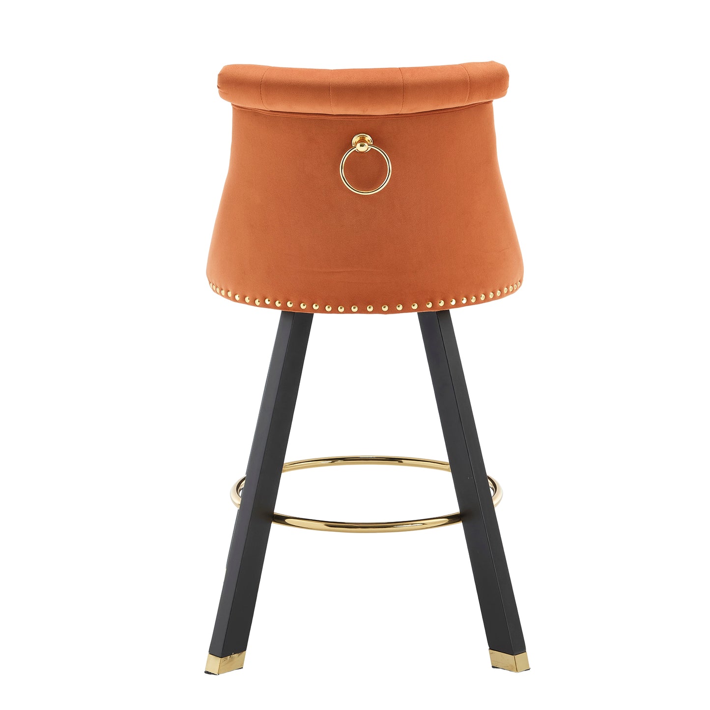 Sapphire - Set of 2 - 26" Velvet Bar Stools with Back Pull Design, Rivet Decoration, 360° Rotation, Wooden Legs for Kitchen or Dining Room