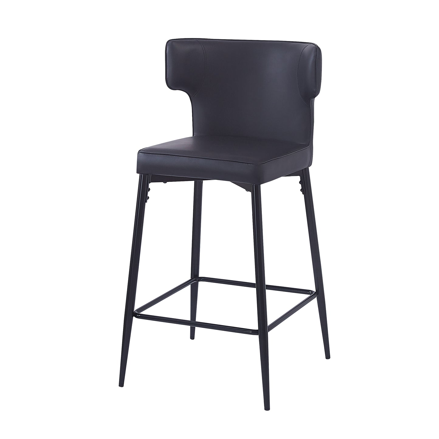 Hveron - Set of 2 - 28"Counter Height Bar Stools, Modern Black Upholstered Chairs with PU Leather, Metal Frame & Footrest for Kitchen Island or Bar Table