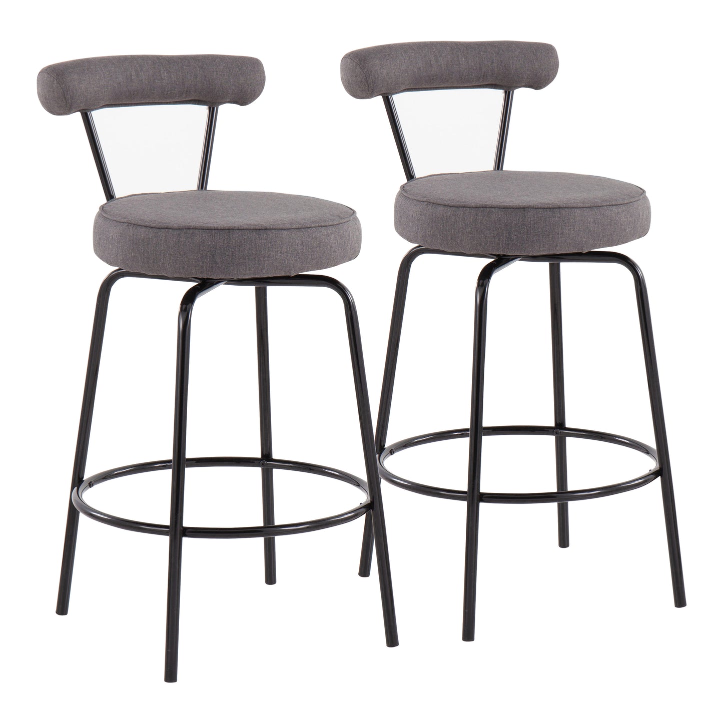 Riviera - Set of 2 - 26"Swivel Counter Stools Charcoal Upholstery with Black Steel Frame