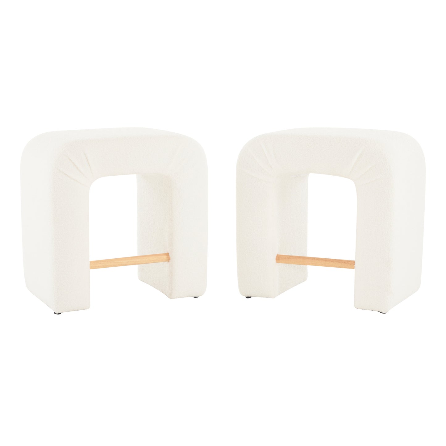 Vero – Set of 2 – 24" White Bouclé Upholstered Dining Stools with Solid Wood Base