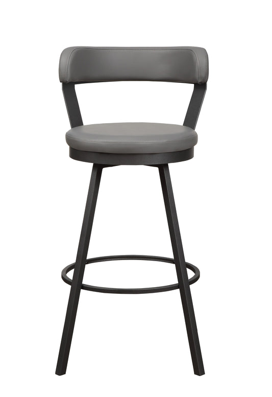 Appert - Set of 2 - 29" Gray Faux Leather 360° Swivel Bar Stools with Metal Base and High Back