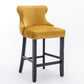 Contemporary Upholstered Wing-Back Barstools With Button Tufted Decoration And Wooden Legs, And Nailhead Trim, Leisure Style Bar Chairs, Bar Stools (Set of 2)