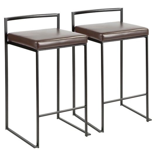 Lucella - Set of 2 - 30"Stackable Counter Stools with Brown Faux Leather Cushion