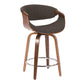 Celvyn - Set of 2 - 30" Mid-Century Modern Swivel Counter Stools in Charcoal Fabric with Walnut Wood Base