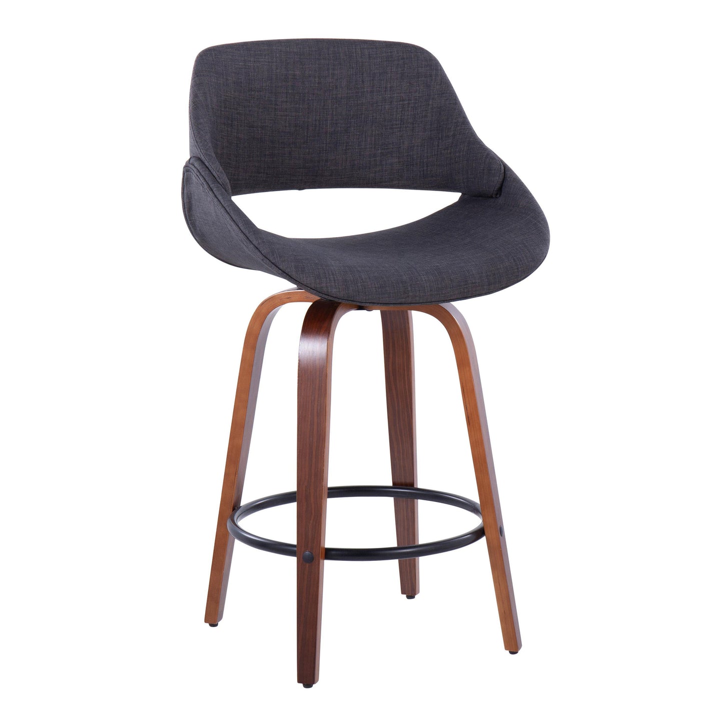 Lucero - Set of 2 - 20" Charcoal Upholstered Counter Stools, 360° Swivel with Walnut Wood Legs