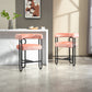 Adelina - Set of 2 - 24" Pink Chenille Bar Stools with Modern Curved Backrest and Black Metal Frame for Kitchen Island, Pub, or Dining Room