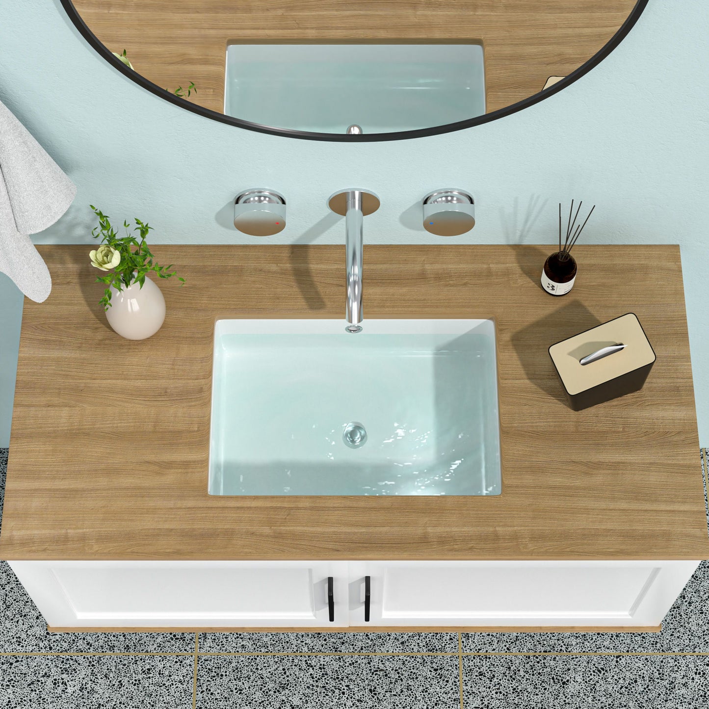Modern Ceramic Rectangular Undermount Bathroom Sink With Overflow