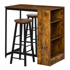 Caldera - Set of 2 - 28" Rustic Counter Height Dining Table with 2 Industrial Bar Stools - Storage Shelf