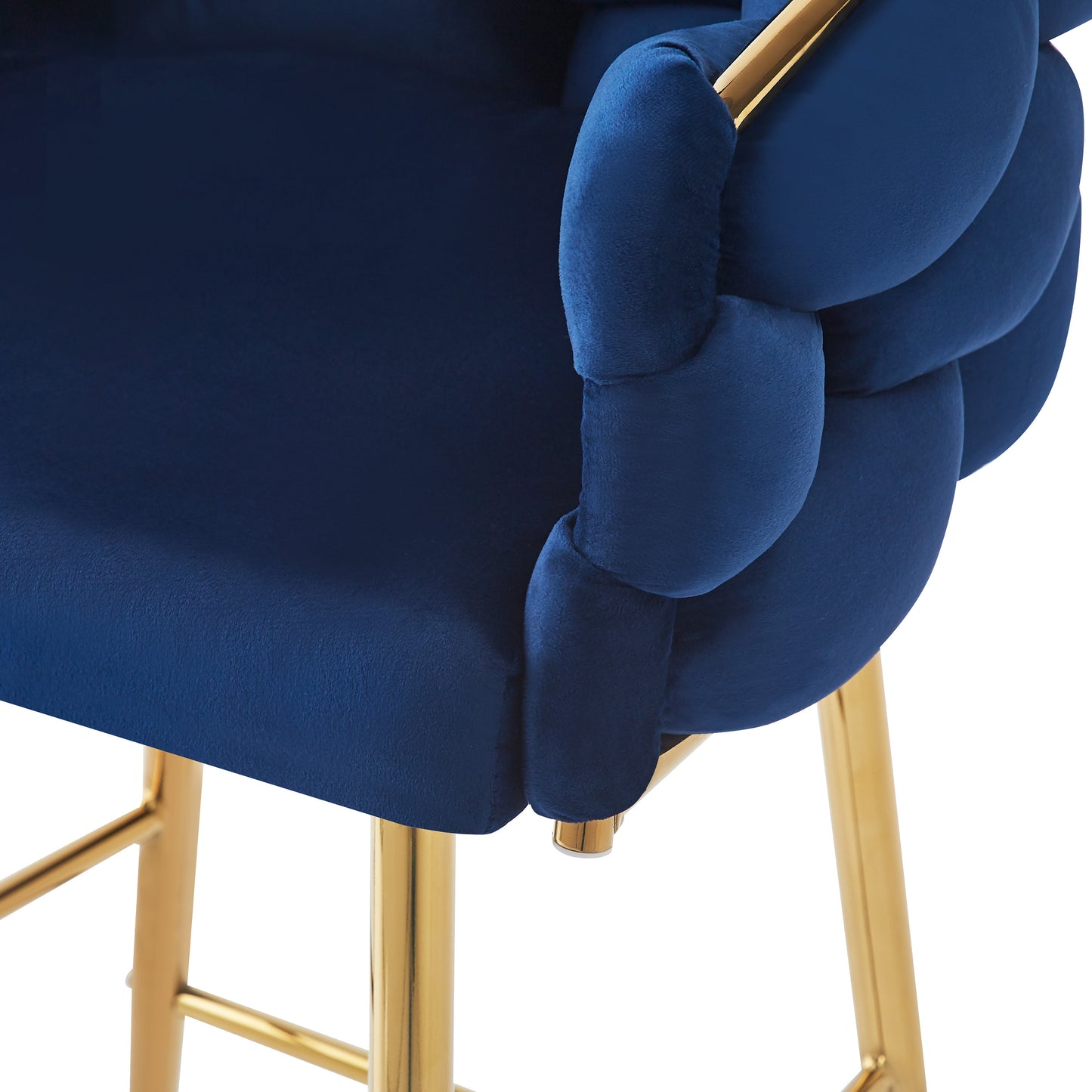 Narelle - Set of 2 - 28" Dark Blue Velvet Modern Counter Stools with Gold Metal Frame, Comfortable Backrest & Footrest