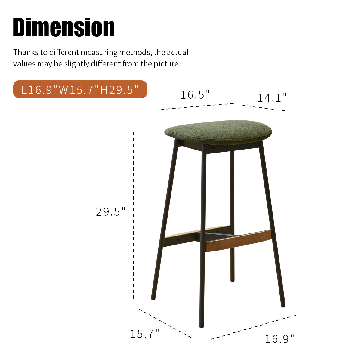 Edith - Set of 2 - 29.5" Green Bar Stools Seat Height - Upholstered Backless Chairs with Sturdy Metal Frame