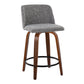 Tanas - Set of 2 - 24" Walnut Mid-Century Modern Swivel Counter Stools with Grey Noise Fabric Seat & Black Metal Footrest