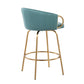 Evelina - Set of 2 - 20" Light Blue Velvet and Gold Steel Counter Stools