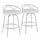 Valencia Luxe - Set of 2 - Chrome Swivel Counter Stools in White Faux Leather with Round Footrest