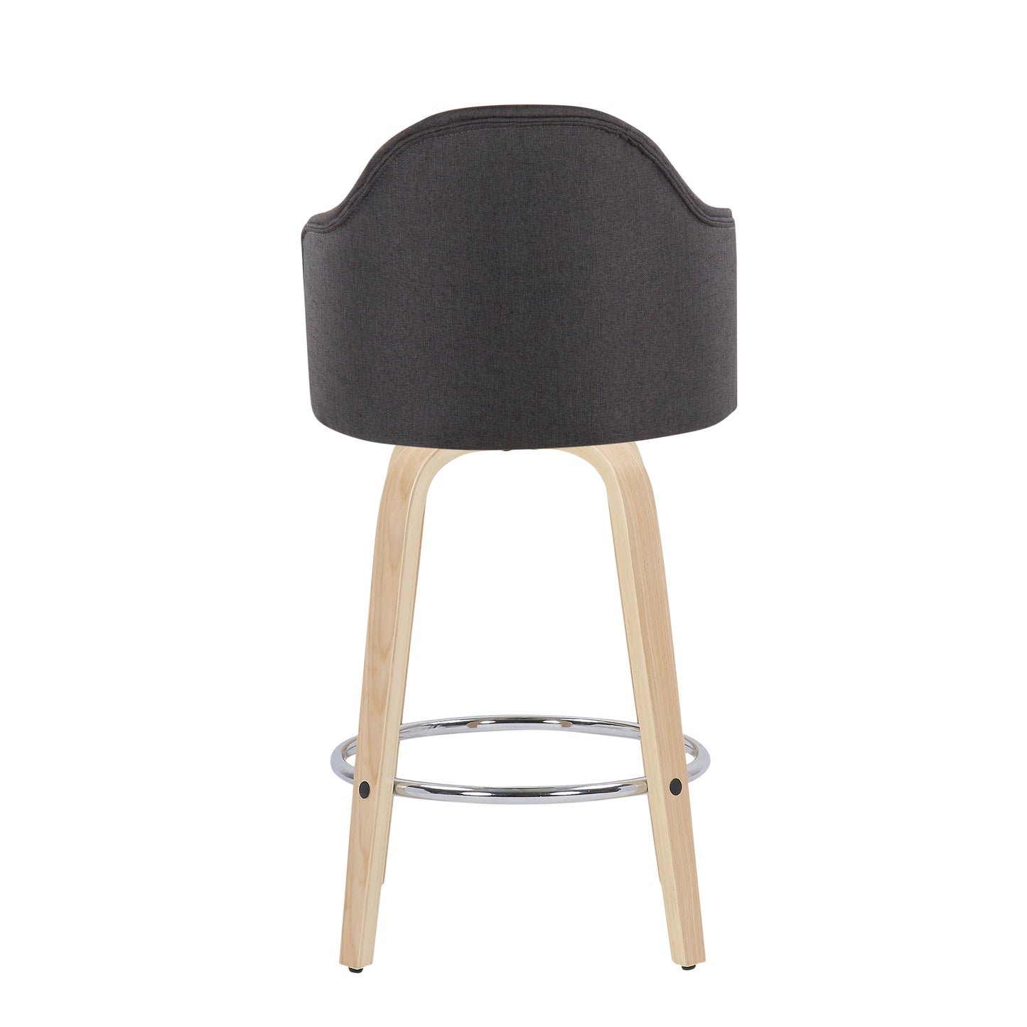 Kiran - Set of 2 - 26" Mid-Century Swivel Counter Stools with Charcoal Fabric, Natural Bamboo Legs, and Chrome Footrest