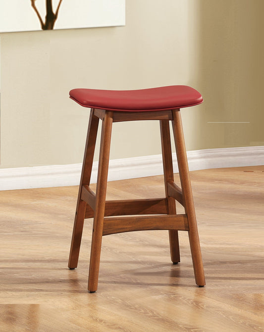 Alder - Set of 2 - 26" Seat Height Red Faux Leather Counter Stools with Solid Wood Frame