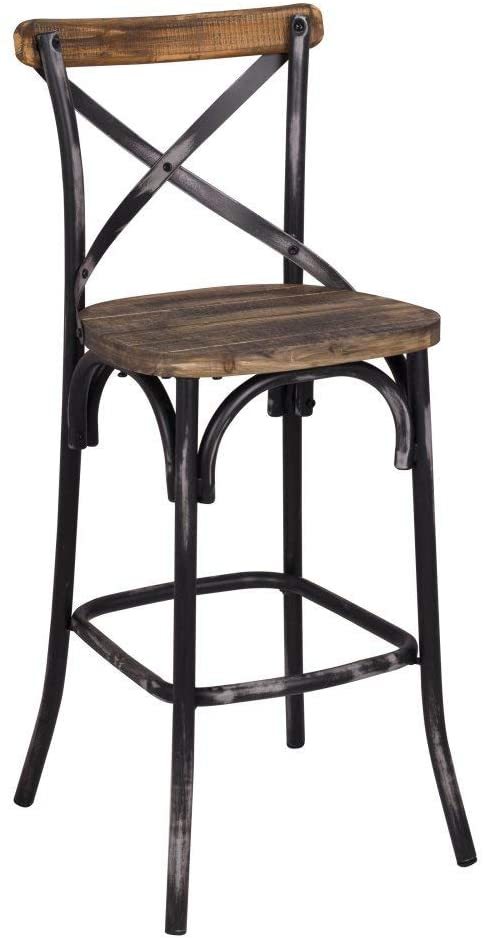 Zaire - set of 1 - 29" Seat Height Industrial Bar Chair with Antique Black and Oak Finish, Vintage High-Back Design