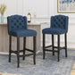 Vera - Set of 2 - 24" Navy Blue & Dark Brown Fabric Tufted Wingback Counter Stools with Nailhead Accents