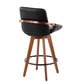 Cirral - Set of 2 - 26" Mid-Century Walnut and Black Faux Leather Counter Stools