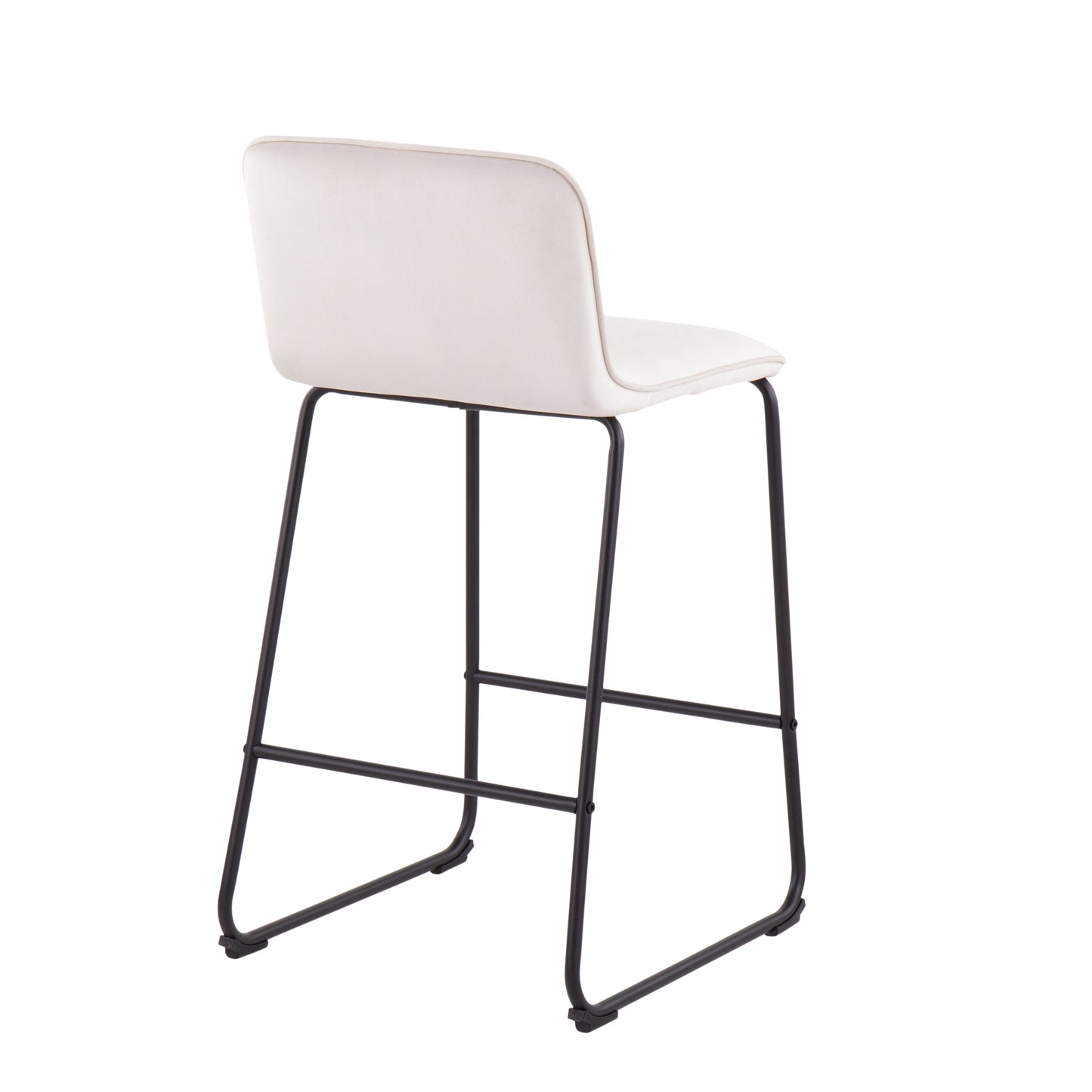 Leon - Set of 2 - 26" Cream Velvet Counter Height Stools with Black Metal Frame and High Backrest