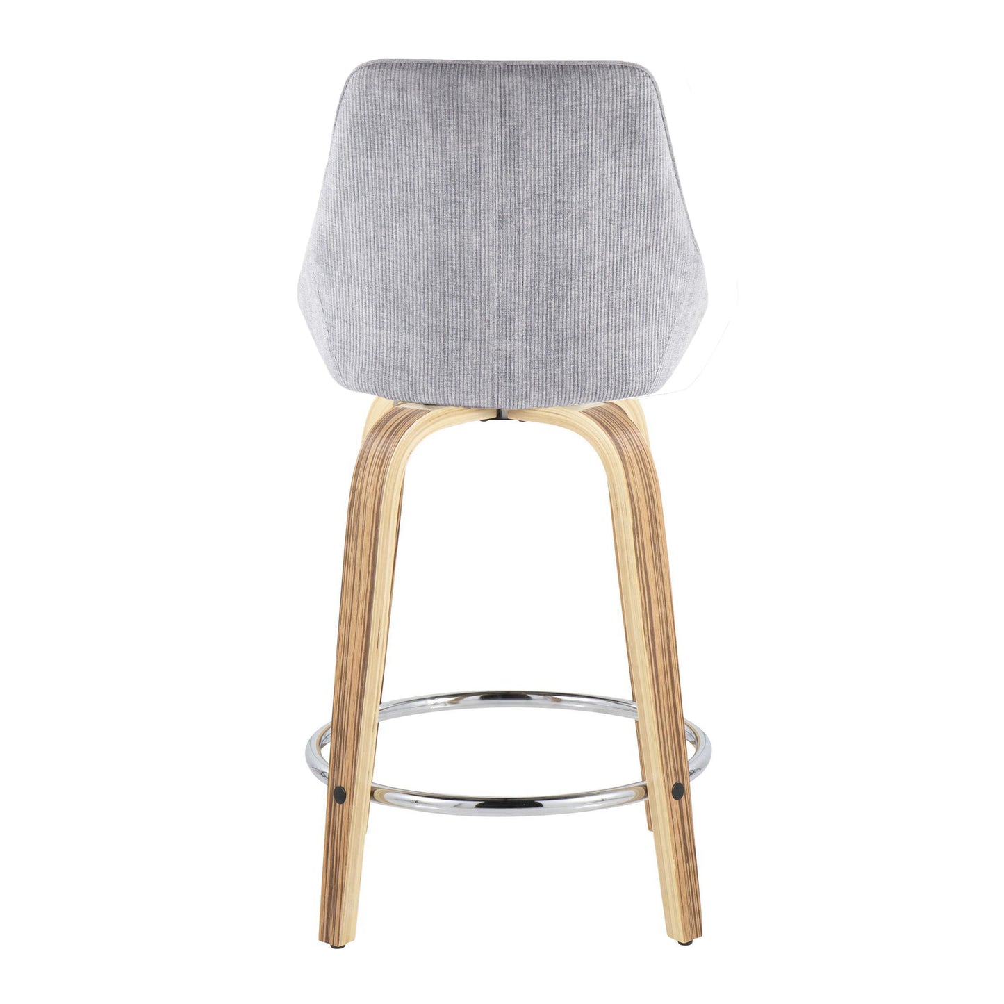 Daven - Set of 2 - 24" Grey Corduroy and Zebra Wood Counter Stools with Swivel and Chrome Footrest