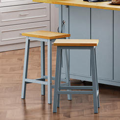 Harbor Grey - Set of 2 - 25.6" Solid Wood Farmhouse Bar Stools with Footrests - Classic & Modern Kitchen Counter Seating