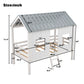 Twin Size Low Loft House Bed With Roof And 2 Front Windows - White